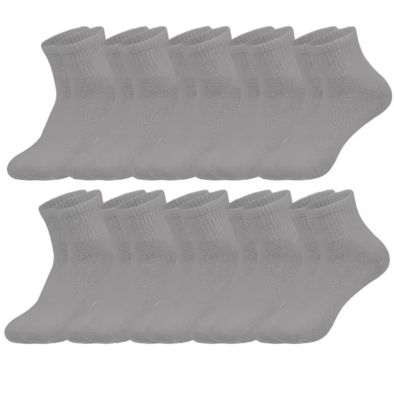 10 Pairs of Men'S Mid-Calf Socks Black, White and Gray Cotton Socks for All Seasons, Solid Color Match