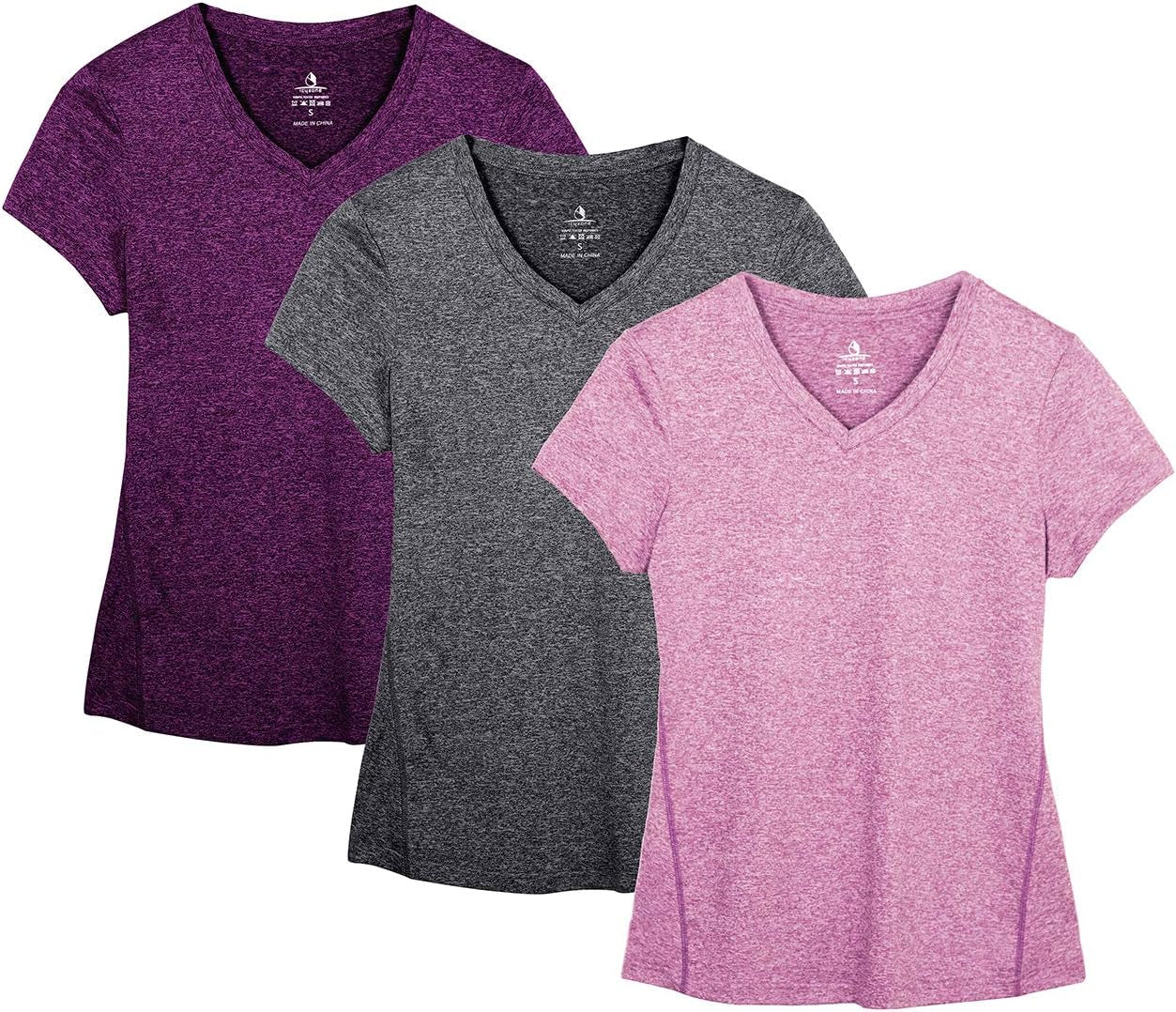 Women'S Workout Running T-Shirt Yoga Fitness V-Neck Short-Sleeve Tops Sports Shirt, 3 Pack