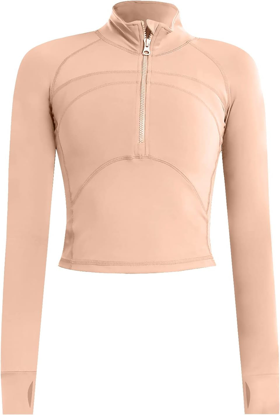 Womens Gym Tops Long Sleeve Sports T-Shirt Fitness Workout Yoga Crop Tops Ladies Running Tee Shirts Half Zip Breathable Activewear with Thumb Holes