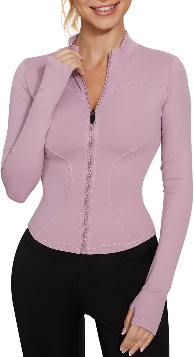Womens Gym Tops Long Sleeve Sports T-Shirt Fitness Workout Yoga Crop Tops Ladies Running Tee Shirts Half Zip Breathable Activewear with Thumb Holes