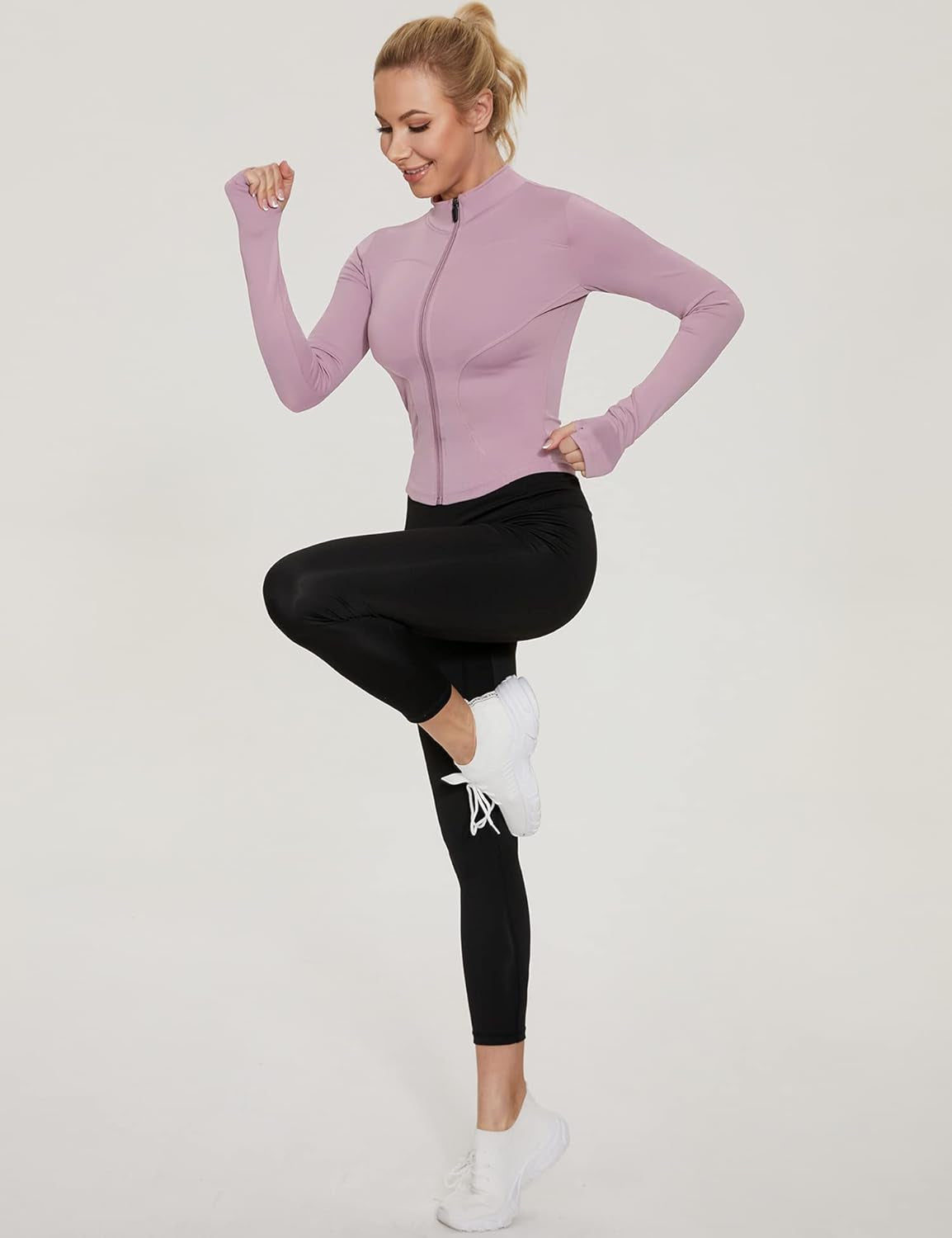 Womens Gym Tops Long Sleeve Sports T-Shirt Fitness Workout Yoga Crop Tops Ladies Running Tee Shirts Half Zip Breathable Activewear with Thumb Holes