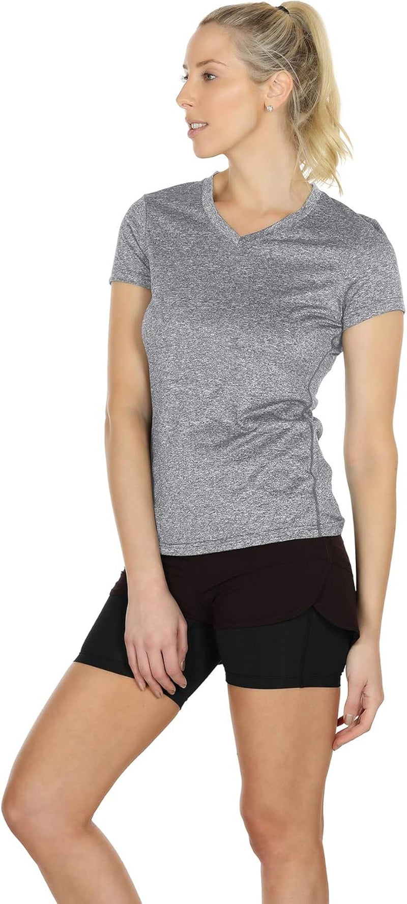 Women'S Workout Running T-Shirt Yoga Fitness V-Neck Short-Sleeve Tops Sports Shirt, 3 Pack