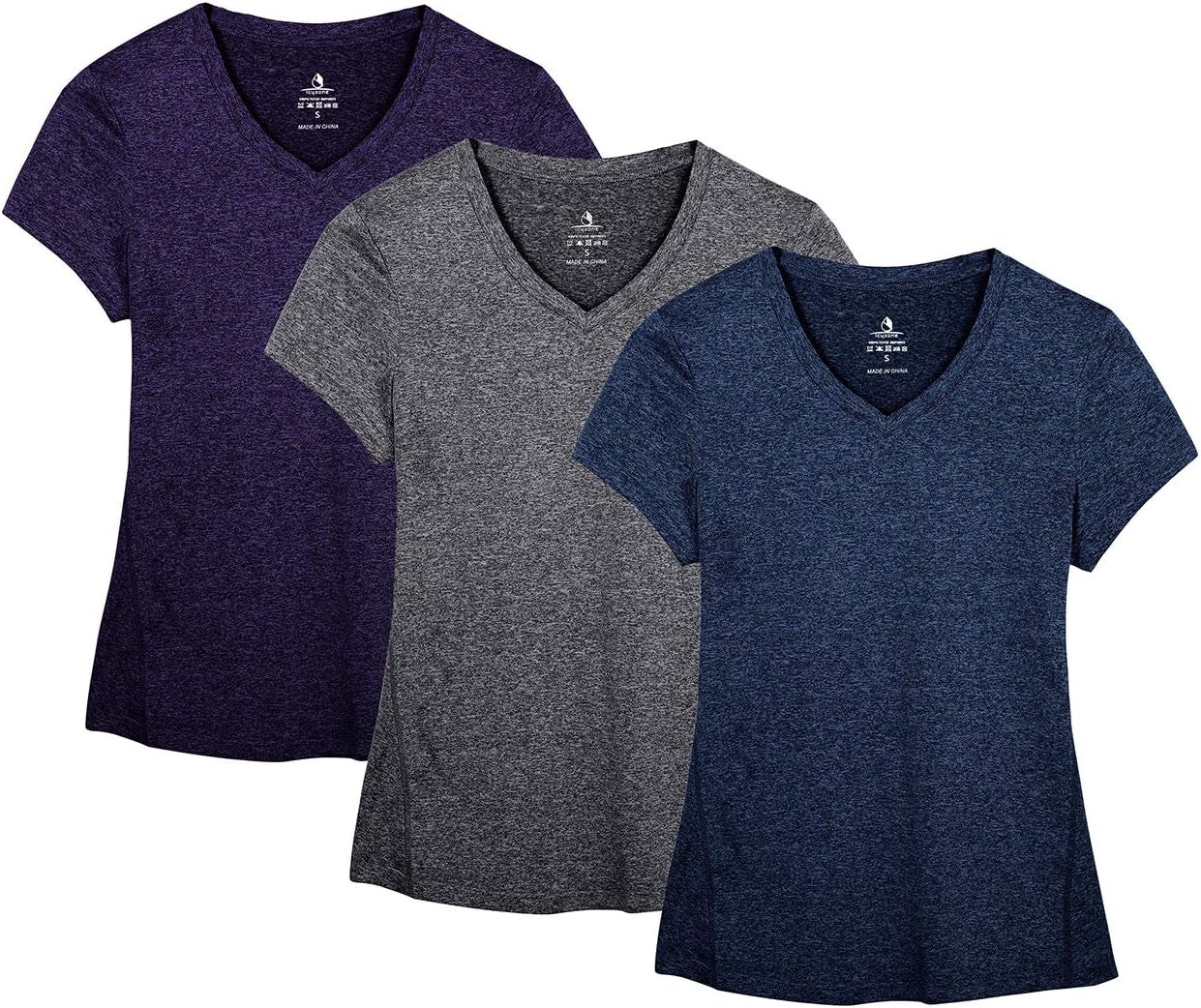 Women'S Workout Running T-Shirt Yoga Fitness V-Neck Short-Sleeve Tops Sports Shirt, 3 Pack