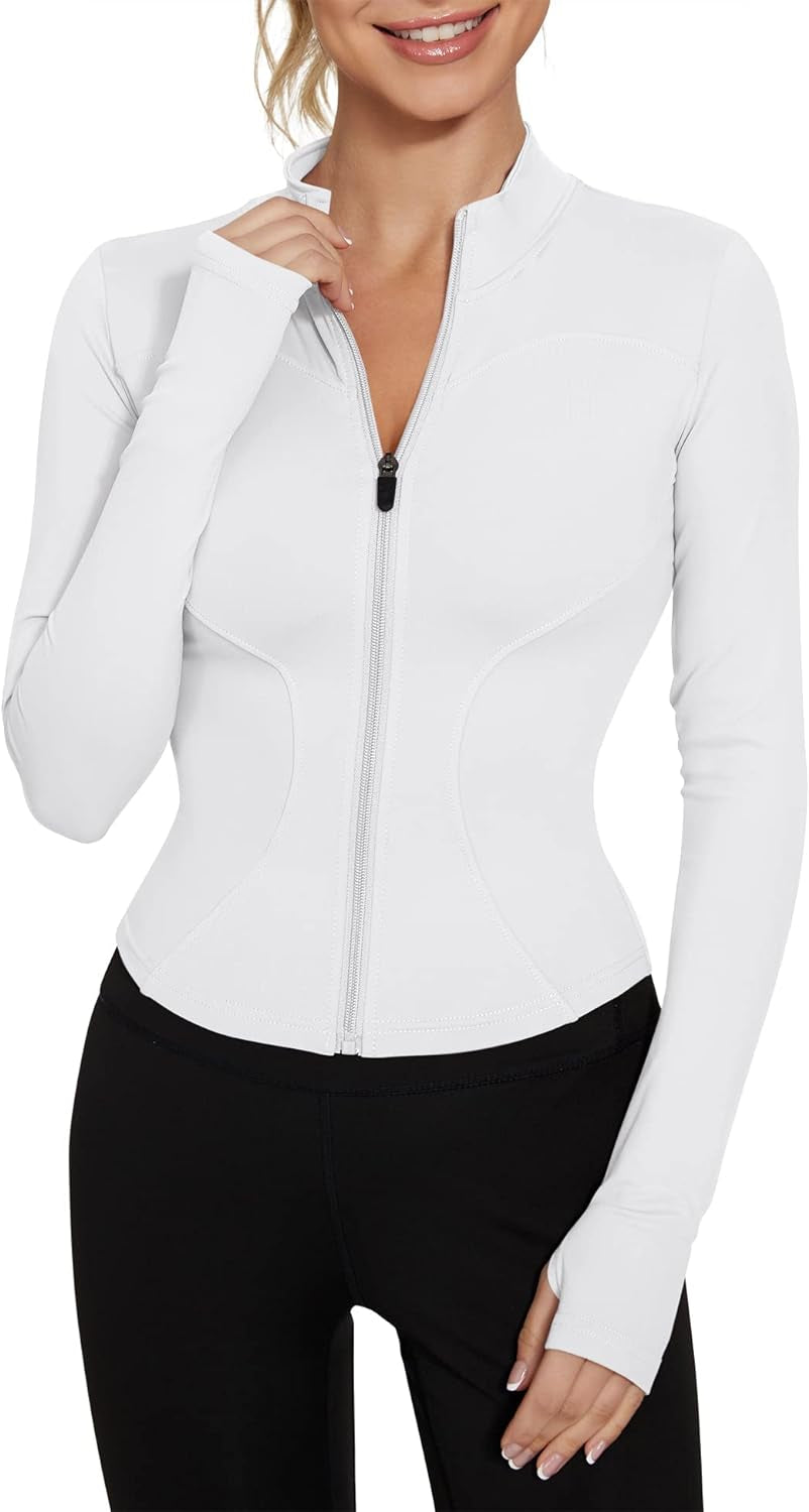 Womens Gym Tops Long Sleeve Sports T-Shirt Fitness Workout Yoga Crop Tops Ladies Running Tee Shirts Half Zip Breathable Activewear with Thumb Holes