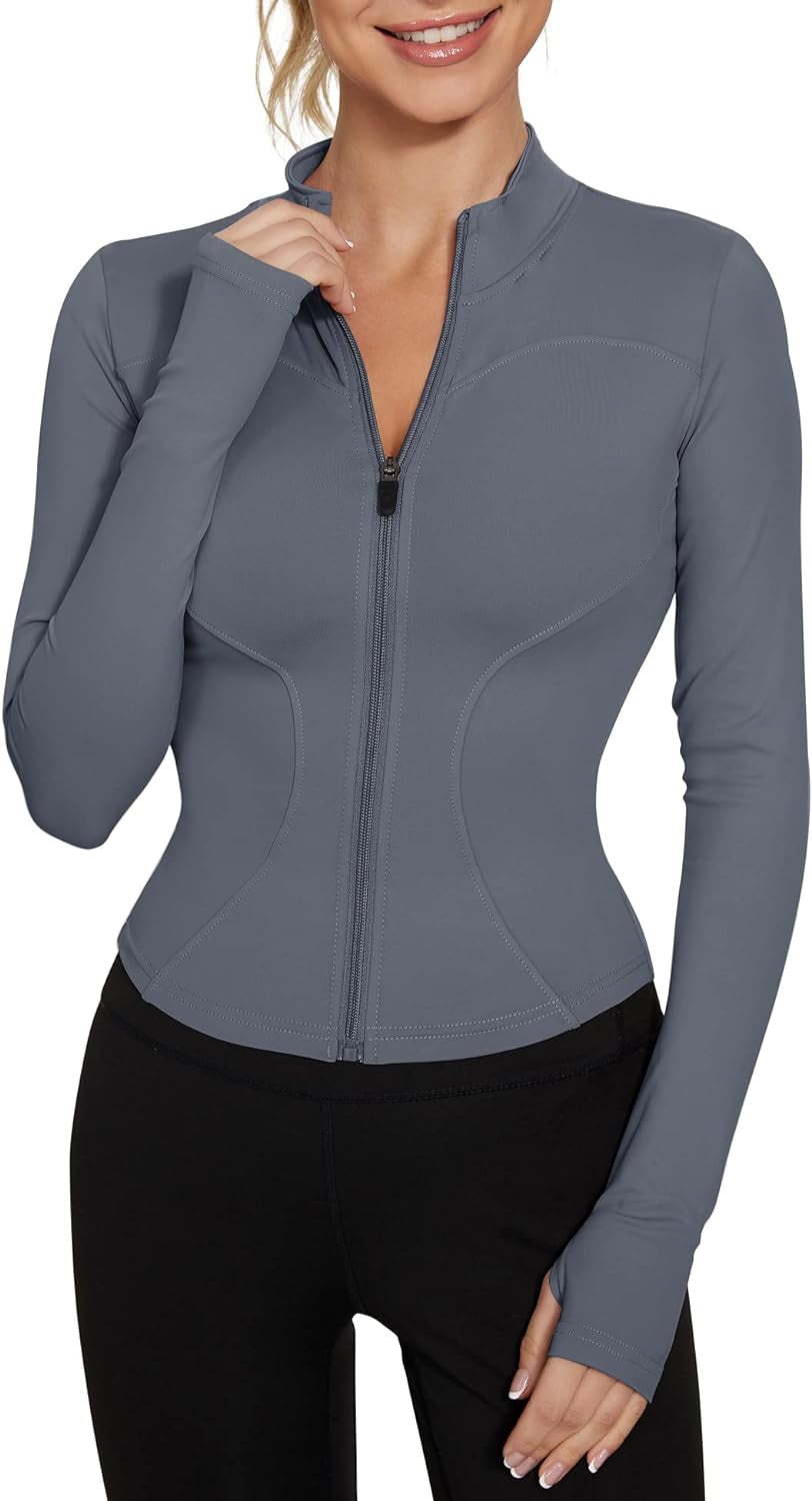 Womens Gym Tops Long Sleeve Sports T-Shirt Fitness Workout Yoga Crop Tops Ladies Running Tee Shirts Half Zip Breathable Activewear with Thumb Holes