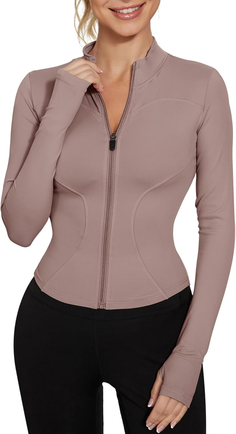 Womens Gym Tops Long Sleeve Sports T-Shirt Fitness Workout Yoga Crop Tops Ladies Running Tee Shirts Half Zip Breathable Activewear with Thumb Holes