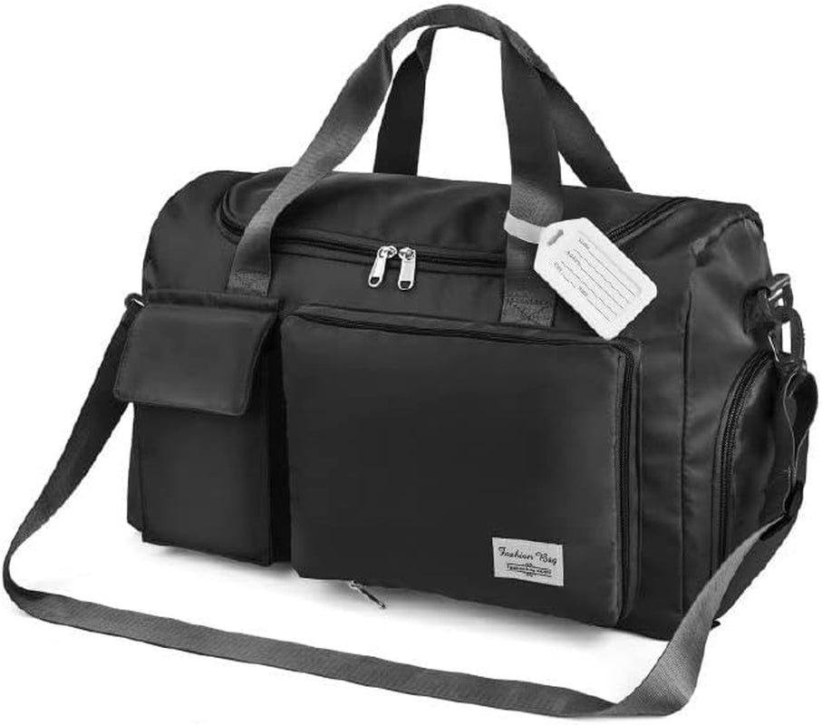Travel Duffel Bag, Foldable Gym Bag Overnight Weekend Bags for Women, Lightweight Hospital Bag with Wet and Dry Separation Bag, Large Holdall Bag Cabin Bag for Sports and Travel - Black