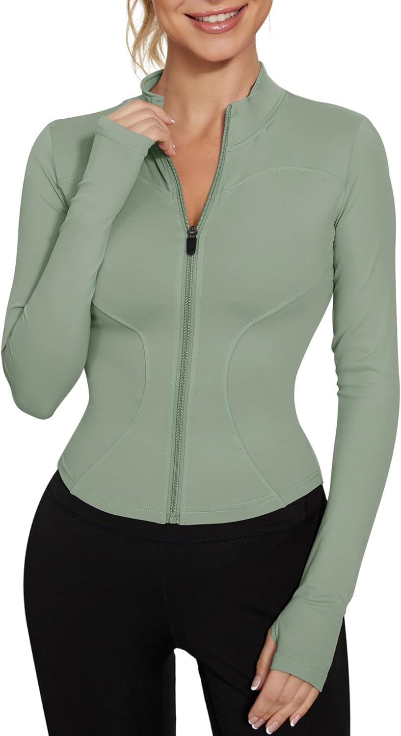 Womens Gym Tops Long Sleeve Sports T-Shirt Fitness Workout Yoga Crop Tops Ladies Running Tee Shirts Half Zip Breathable Activewear with Thumb Holes