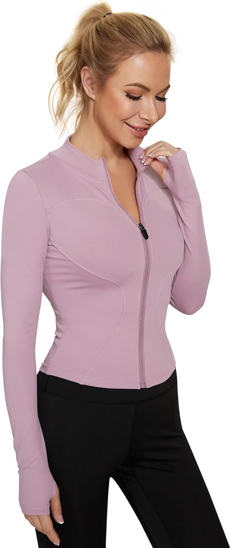 Womens Gym Tops Long Sleeve Sports T-Shirt Fitness Workout Yoga Crop Tops Ladies Running Tee Shirts Half Zip Breathable Activewear with Thumb Holes