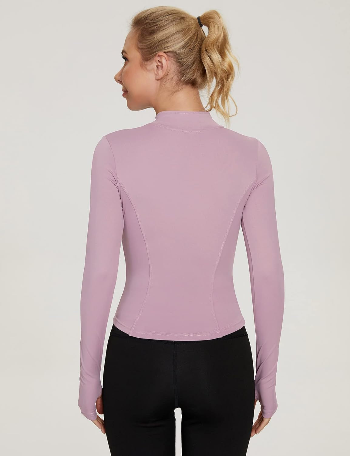 Womens Gym Tops Long Sleeve Sports T-Shirt Fitness Workout Yoga Crop Tops Ladies Running Tee Shirts Half Zip Breathable Activewear with Thumb Holes