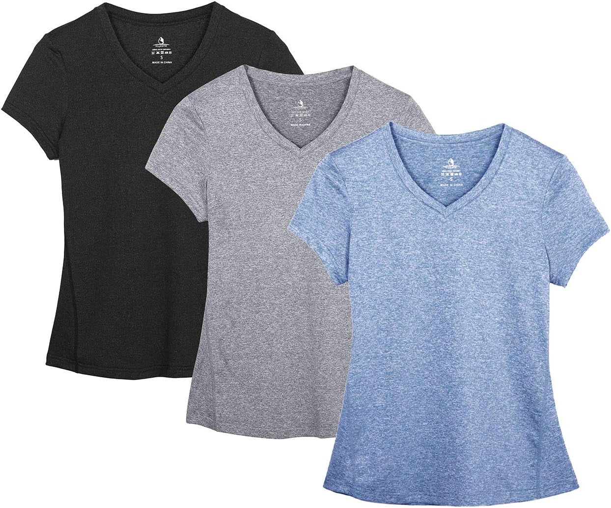 Women'S Workout Running T-Shirt Yoga Fitness V-Neck Short-Sleeve Tops Sports Shirt, 3 Pack