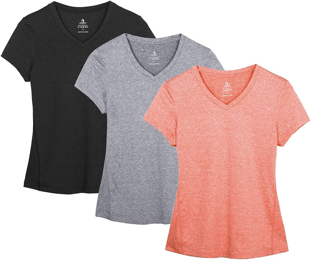 Women'S Workout Running T-Shirt Yoga Fitness V-Neck Short-Sleeve Tops Sports Shirt, 3 Pack
