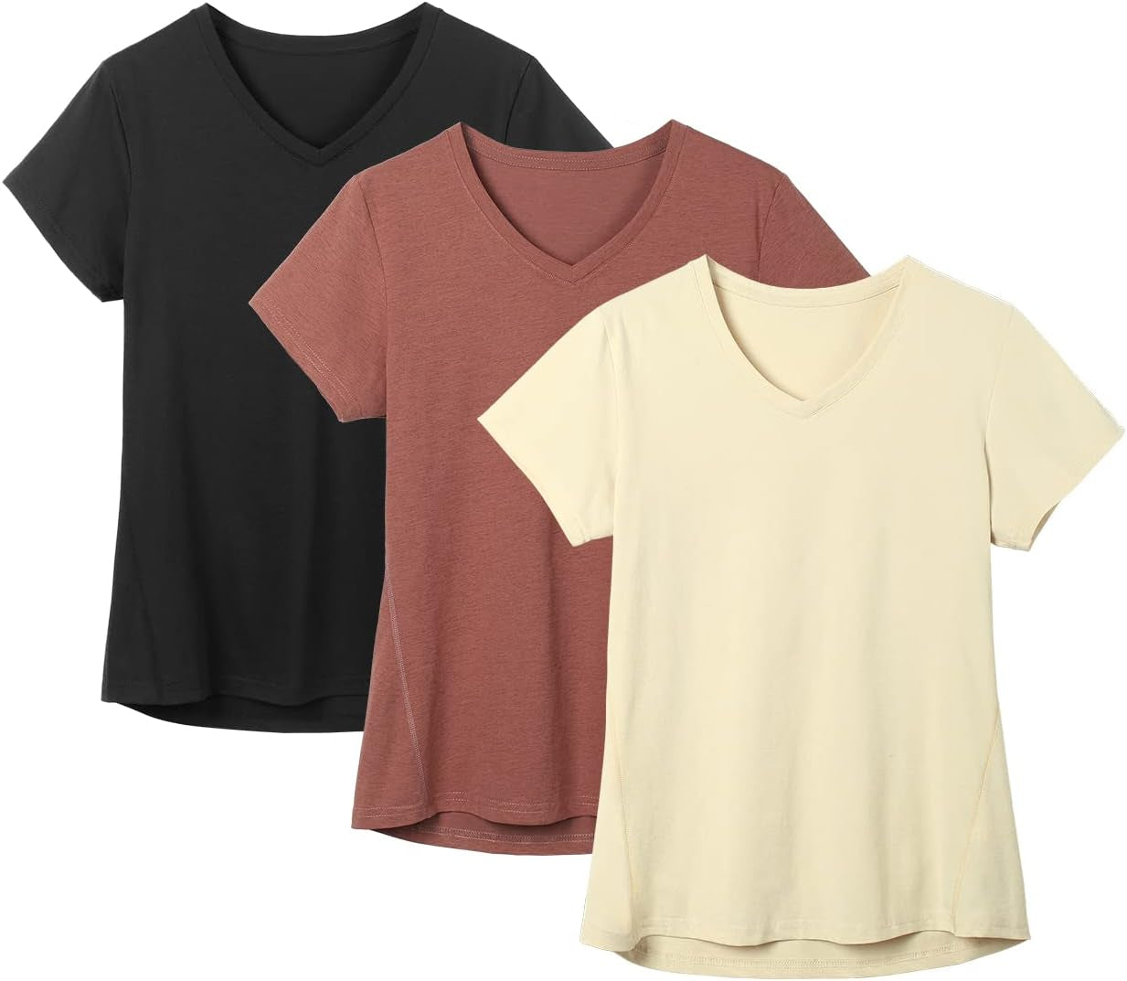 Women'S Workout Running T-Shirt Yoga Fitness V-Neck Short-Sleeve Tops Sports Shirt, 3 Pack