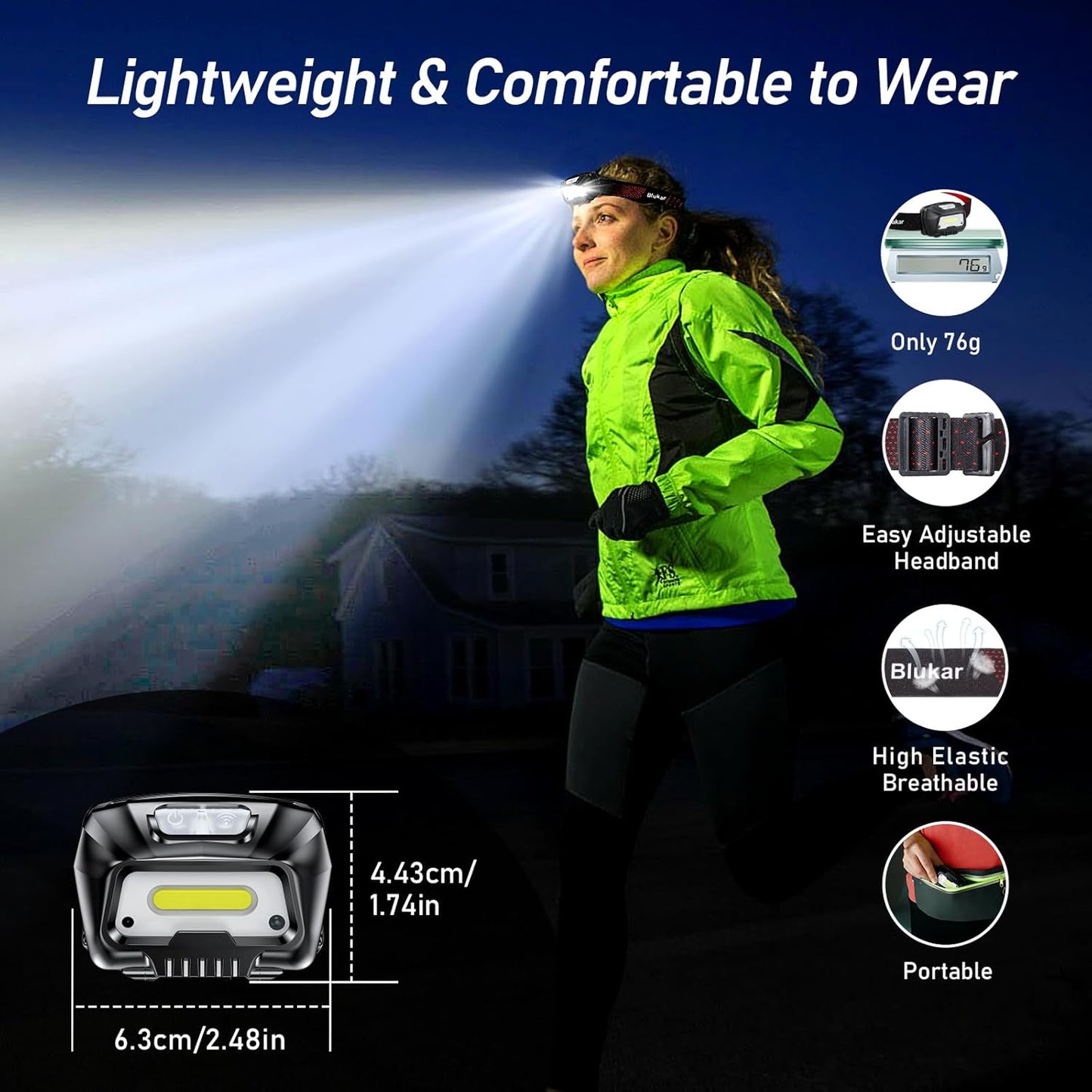 Head Torch Rechargeable, 2000L Super Bright LED Headlamp Headlight with Sensor Control, 6 Light Modes, IPX5 Waterproof, 30 Hrs Runtime for Power Cuts, Emergency, Running, Hiking Etc.