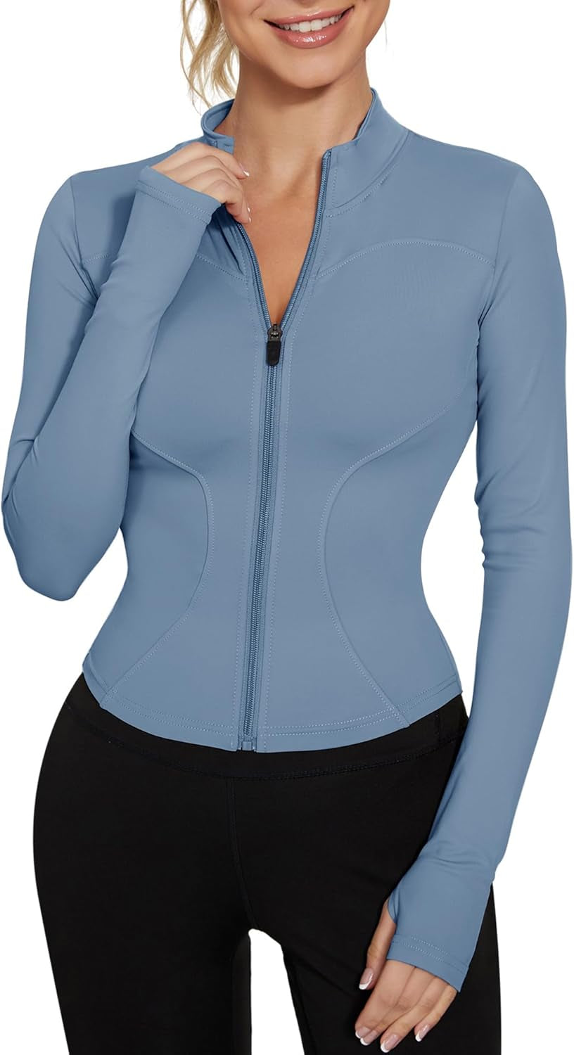 Womens Gym Tops Long Sleeve Sports T-Shirt Fitness Workout Yoga Crop Tops Ladies Running Tee Shirts Half Zip Breathable Activewear with Thumb Holes