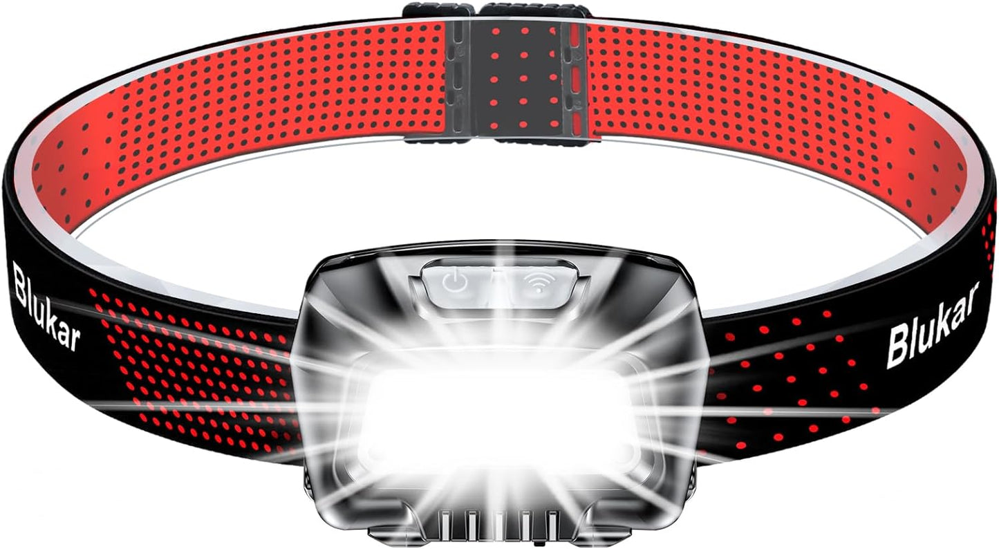Head Torch Rechargeable, 2000L Super Bright LED Headlamp Headlight with Sensor Control, 6 Light Modes, IPX5 Waterproof, 30 Hrs Runtime for Power Cuts, Emergency, Running, Hiking Etc.