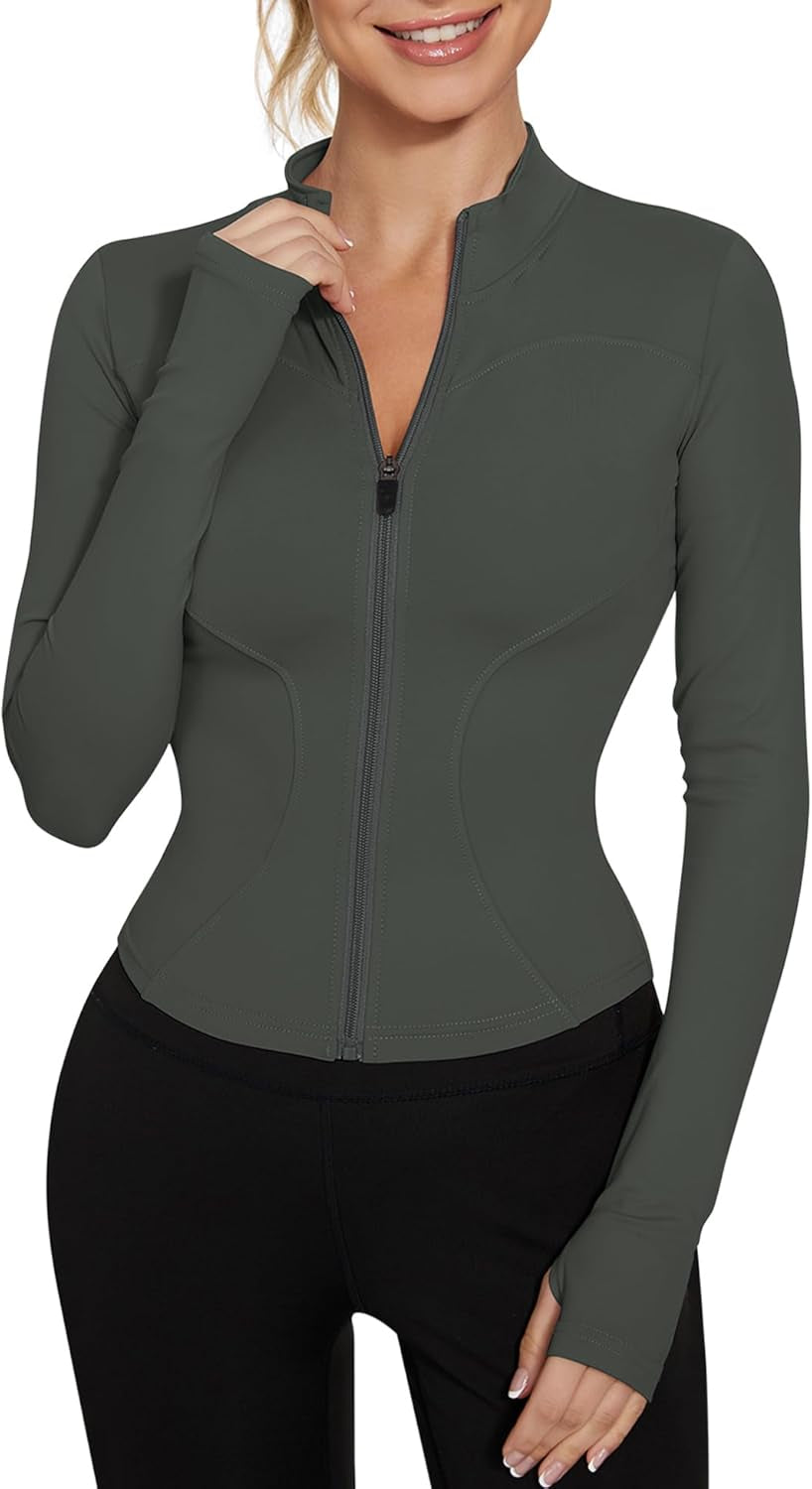 Womens Gym Tops Long Sleeve Sports T-Shirt Fitness Workout Yoga Crop Tops Ladies Running Tee Shirts Half Zip Breathable Activewear with Thumb Holes