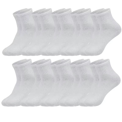 10 Pairs of Men'S Mid-Calf Socks Black, White and Gray Cotton Socks for All Seasons, Solid Color Match