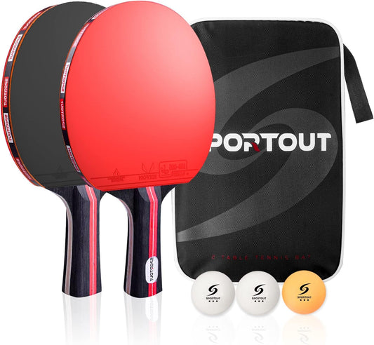Table Tennis Bats, Portable Table Tennis Set, Ping Pong Bats for Outdoor Indoor Table Tennis Table with 3-Star Ping Pong Balls, High-Performance Paddle, Compact Storage Case