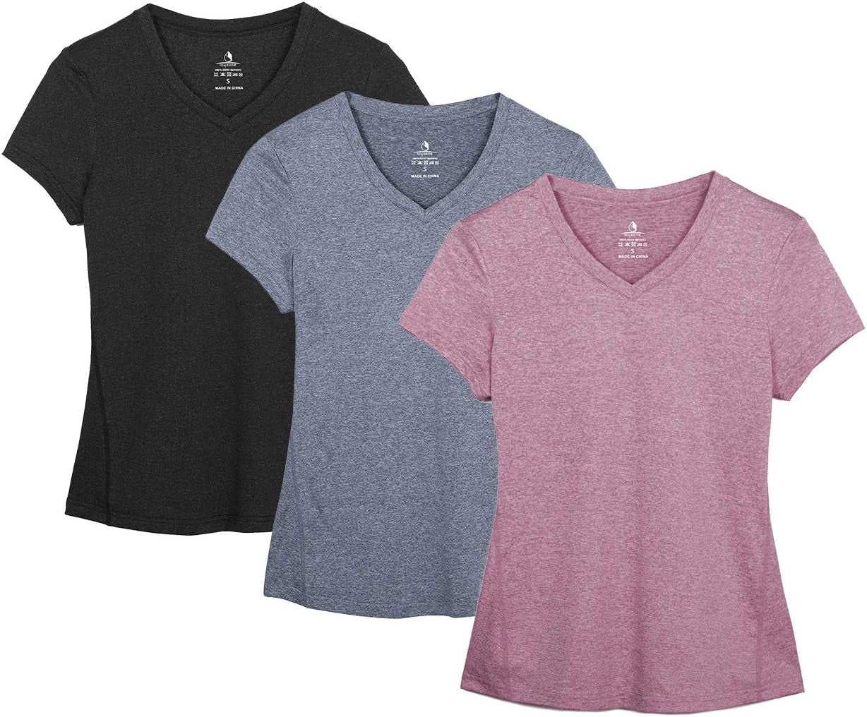 Women'S Workout Running T-Shirt Yoga Fitness V-Neck Short-Sleeve Tops Sports Shirt, 3 Pack