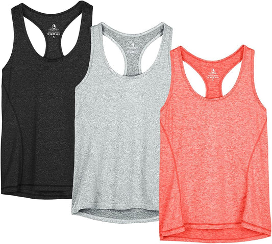 Workout Running Tank Top for Women - Racerback Yoga Tops Exercise Gym Shirts 3-Pack