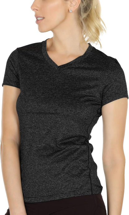 Women'S Workout Running T-Shirt Yoga Fitness V-Neck Short-Sleeve Tops Sports Shirt, 3 Pack