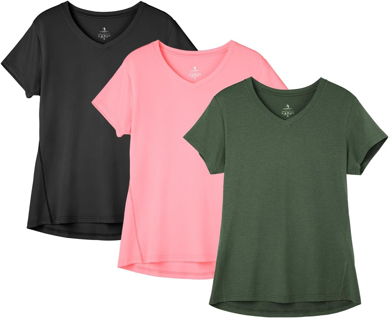 Women'S Workout Running T-Shirt Yoga Fitness V-Neck Short-Sleeve Tops Sports Shirt, 3 Pack