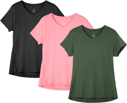 Women'S Workout Running T-Shirt Yoga Fitness V-Neck Short-Sleeve Tops Sports Shirt, 3 Pack