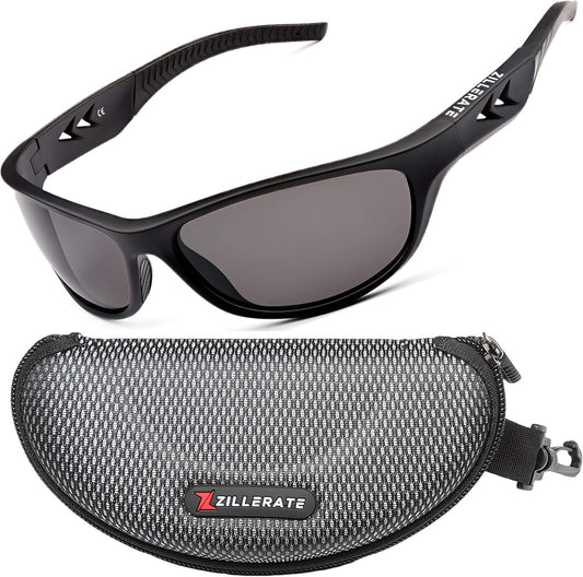 Polarised Sports Sunglasses for Men & Women, Driving Cycling Golf Fishing Running Sailing Skiing, UV400 Protection, Wrap around Lightweight Durable TR90 Frame, Accessories with Hard Case