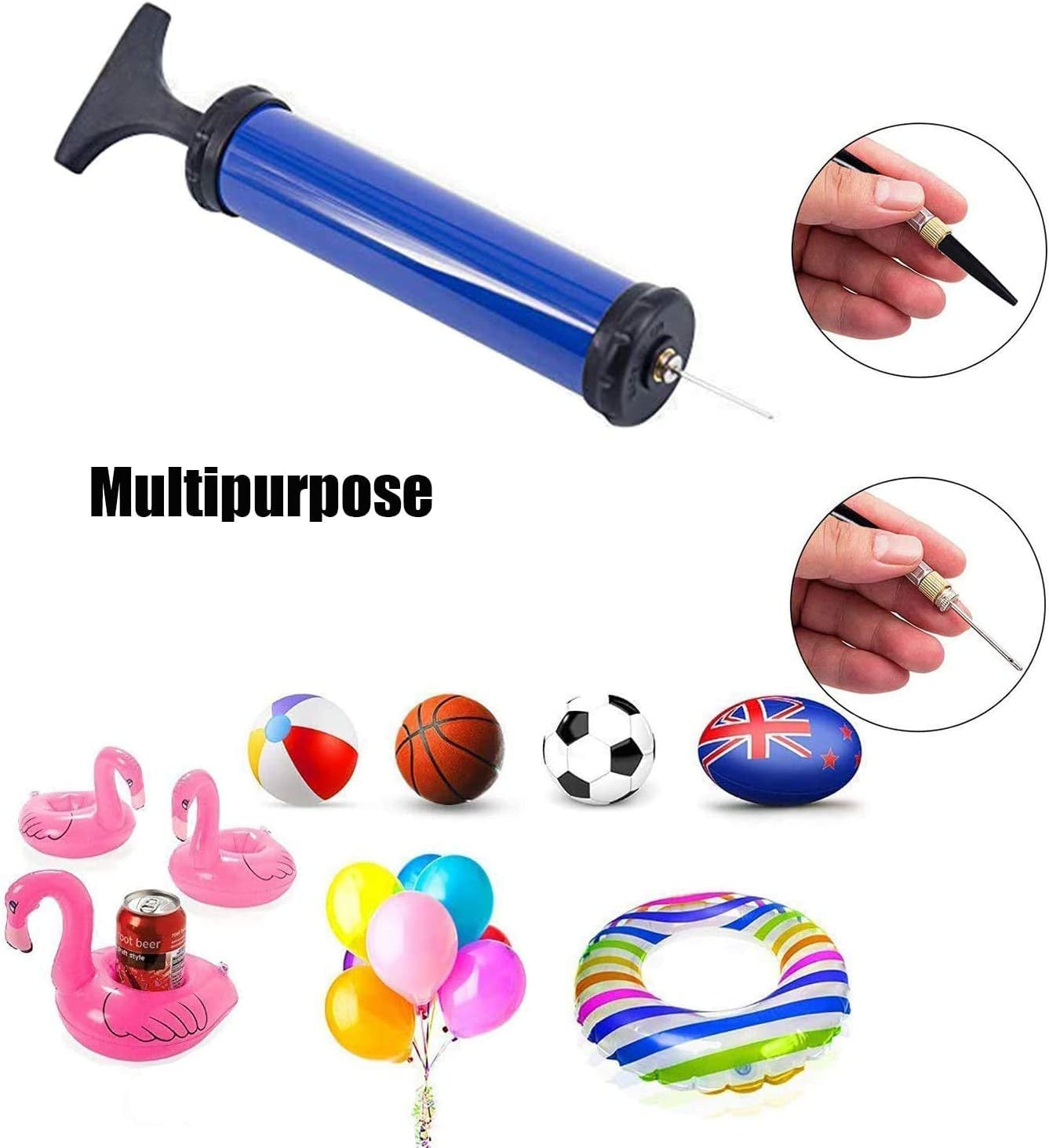 Portable Ball Pump,Air Pump Inflator Kit with Needle,Nozzle, Extension Hose Hand Pumps for Basketball Football Volleyball Water Polo Rugby Exercise Sports Ball Balloon Swim Inflatables